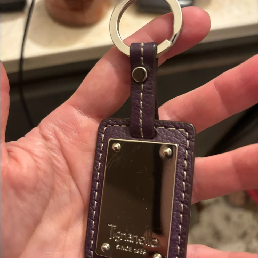 Tignanello brown Leather Key Fob with Shiny Metal Plate